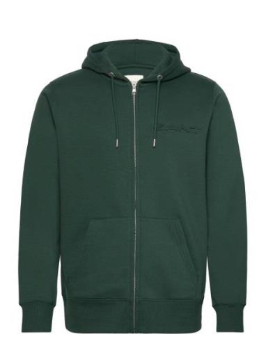 GANT Embossed Full Zip Hoodie Grön