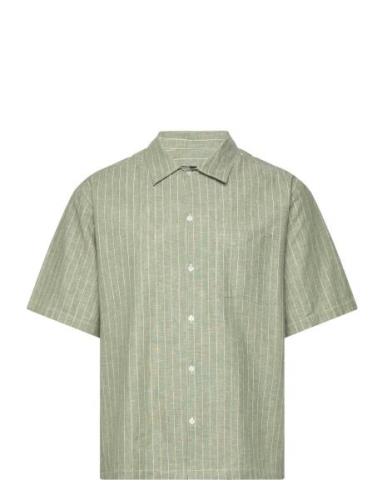 Mads Nørgaard Cotton Linen Mateo Stripe Shirt Ss Grön