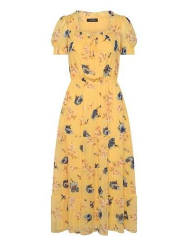 Lauren Ralph Lauren Floral Georgette Puff-Sleeve Midi Dress Gul