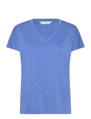 Mschfenya Modal V Neck Tee Tops T-shirts & Tops Short-sleeved Blue MSC...