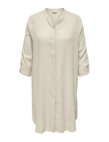 Cartokyo L/S Linen Blend Dress Wvn Knälång Klänning Cream ONLY Carmako...