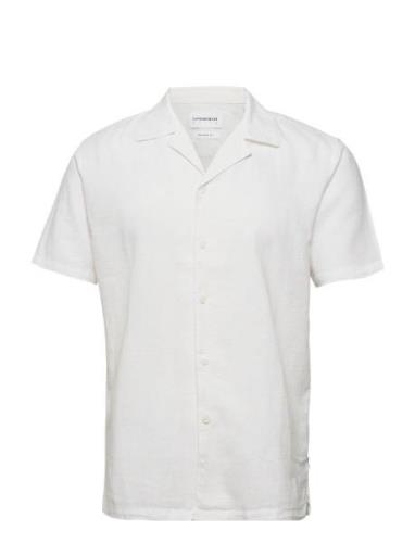 Casual Linen Blend Resort S/S Tops Shirts Short-sleeved White Lindberg...