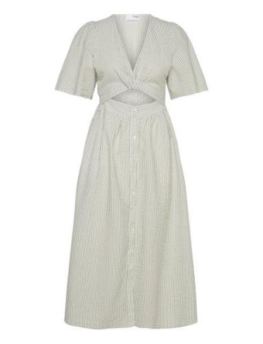 Slfvittoria Ss Striped Midi Shirt Dress Knälång Klänning Beige Selecte...