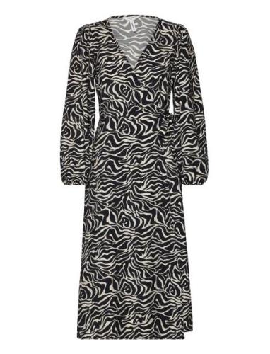 Objleonora L/S Wrap Midi Dress Knälång Klänning Black Object