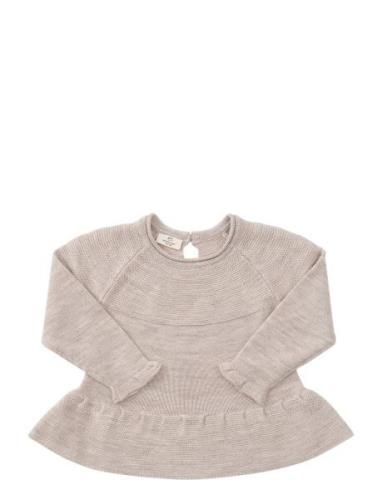 Copenhagen Colors Merino Knit Blouse With Frill Beige