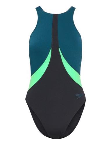 Speedo Womens Colourblock Highneck Crossback Blå