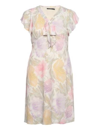 Lauren Ralph Lauren Floral Bubble Crepe Tie-Neck Dress Rosa