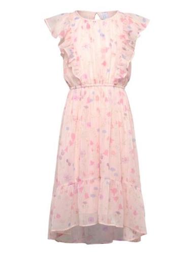 Lindex Dress Chiffon Frill Sleeve Aop Rosa