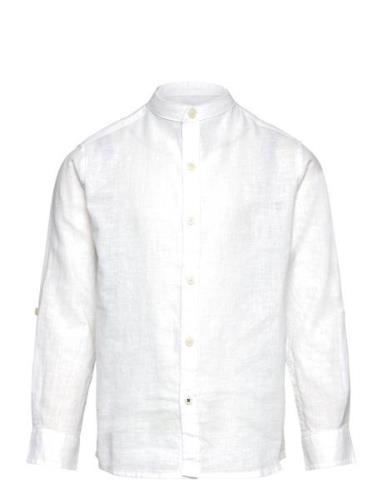 Mango Regular-Fit Mao-Collar Linen Shirt Vit