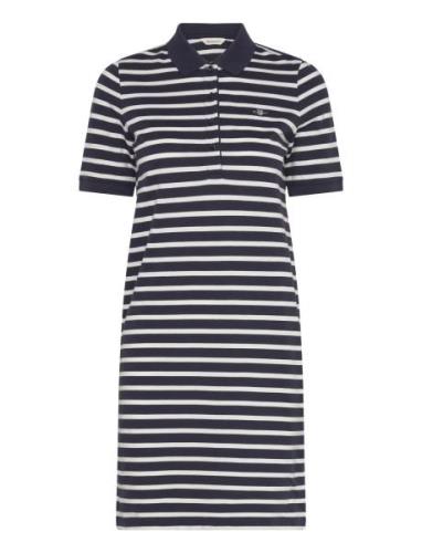 Striped Shield Ss Pique Polo Dress Kort Klänning Blue GANT