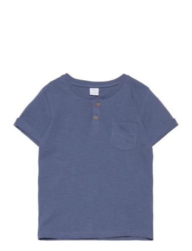 Top Ss Essentials W Placket Tops T-shirts Short-sleeved Blue Lindex