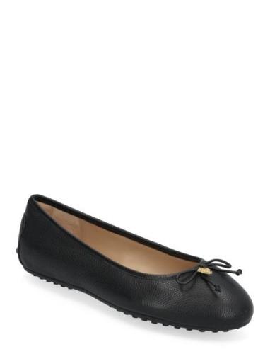 Lauren Ralph Lauren Jayna Pebbled Leather Driver Flat Svart