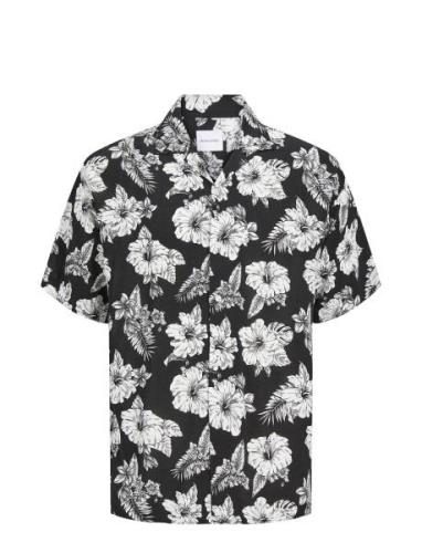 Jack & J S Jjguru Monochrome Aop Resort Shirt Ss Svart