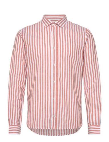 Jamie Cotton Linen Striped Shirt Ls Tops Shirts Casual Orange Clean Cu...