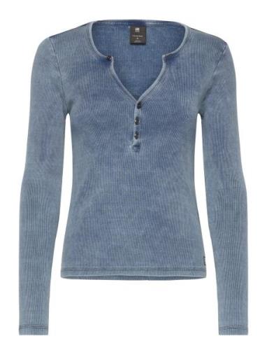 G-Star RAW Deep V Indigo Henley Slim L\S Wmn Blå