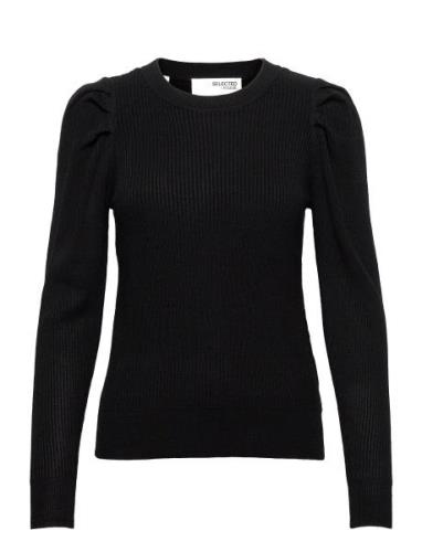 Selected Femme Slfisla Ls Knit O-Neck B Noos Svart