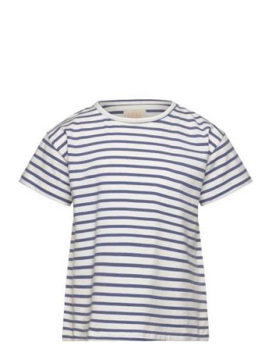 T-Shirt Ss Stripe Tops T-shirts Short-sleeved Blue Creamie