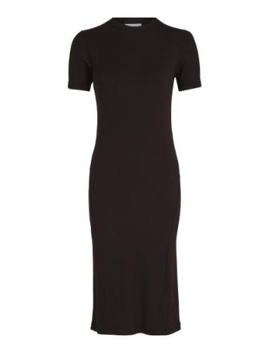 Calvin Klein Modal Rib Slit Detail Midi Dress Svart