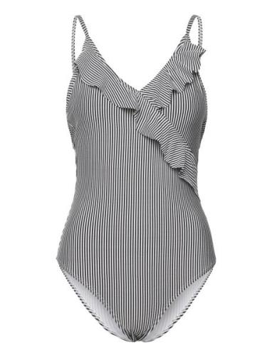 Striba Bly Frill Swimsuit Baddräkt Badkläder Navy Becksöndergaard