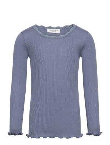 Silk T-Shirt W/ Lace Tops T-shirts Long-sleeved T-shirts Blue Rosemund...