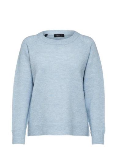 Selected Femme Slflulu Ls Knit O-Neck Noos Blå