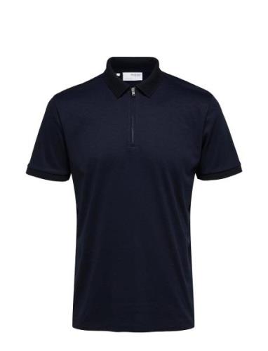 Slhfave Zip Ss Polo Noos Tops Polos Short-sleeved Navy Selected Homme