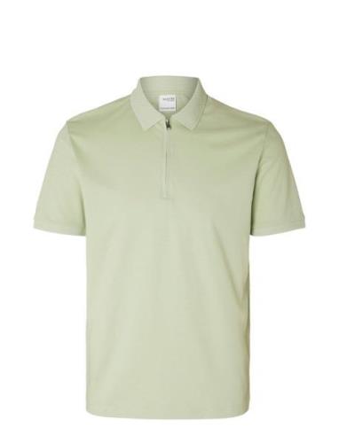 Slhfave Zip Ss Polo Noos Tops Polos Short-sleeved Green Selected Homme
