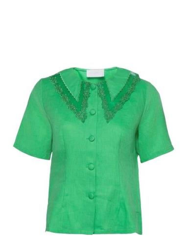 Camille Shirt Tops Blouses Short-sleeved Green Hosbjerg