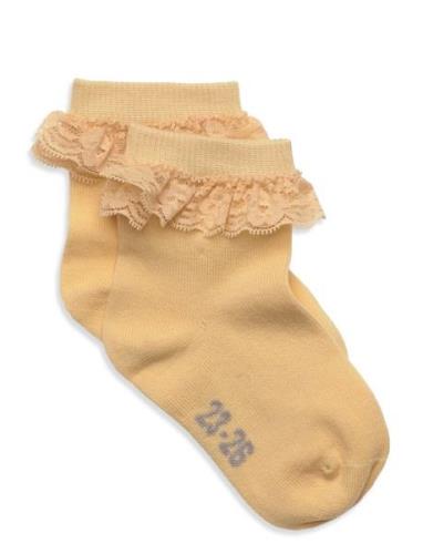 Ankle Sock W. Lace Sockor Strumpor Yellow Minymo