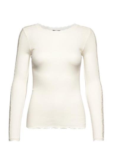 Organic T-Shirt W/ Lace1 Tops T-shirts & Tops Long-sleeved White Rosem...
