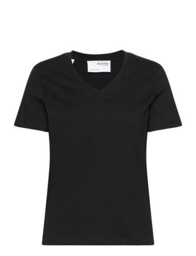 Selected Femme Slfessential Ss V-Neck Tee Noos Svart