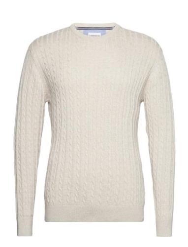 O-Neck Cable Knit Tops Knitwear Round Necks Cream Lindbergh