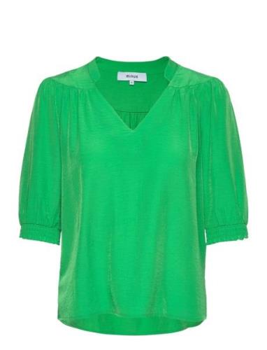 Ayame V-Neck Short Sleeve Blouse Tops Blouses Short-sleeved Green Minu...