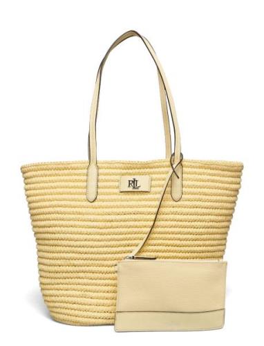 Lauren Ralph Lauren Leather-Trim Straw Large Brie Tote Bag Gul