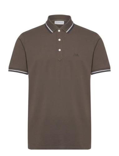 Polo Shirt With Contrast Piping Tops Polos Short-sleeved Khaki Green L...