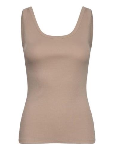 Slim Ribbed Tank Top Tops T-shirts & Tops Sleeveless Beige GANT