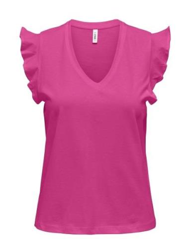 ONLY Onlmay S/S Frill V-Neck Top Box Jrs Rosa