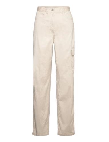Stretch Twill High Rise Straight Bottoms Trousers Cargo Pants Beige Ca...