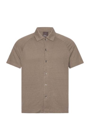 Albin Reg Shirt S-S Designers Shirts Short-sleeved Brown Oscar Jacobso...