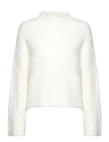 Msjosette High Neck Cropped Knit Pu Tops Knitwear Jumpers White Minus