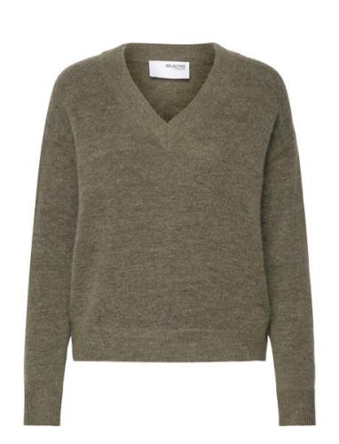 Selected Femme Slfmaline Ls Knit V-Neck Noos Grön