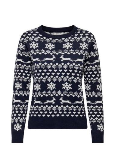 ONLY Onlxmas Snowflake Ls O-Neck Knt Marinblå