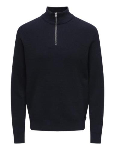 ONLY & SONS Onsphil Reg 12 Struc Half Zip Knit Noos Marinblå