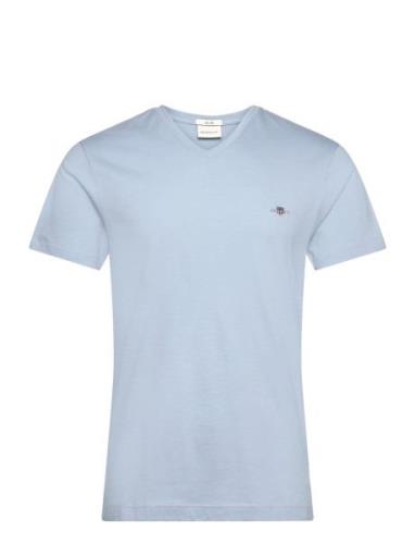 Slim Shield V-Neck T-Shirt Tops T-shirts Short-sleeved Blue GANT