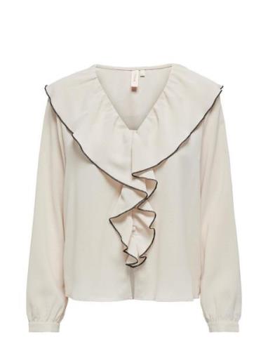 ONLY Onllise V-Neck Contrast Frill Shirt Wvn Kräm