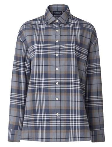 Edith Organic Cotton Check Flannel Shirt Tops Shirts Long-sleeved Blue...