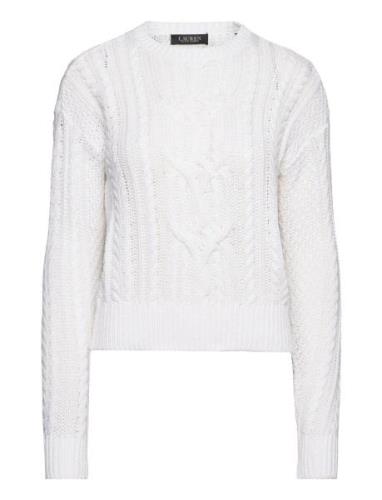 Cable-Knit Cotton Crewneck Sweater Tops Knitwear Jumpers White Lauren ...