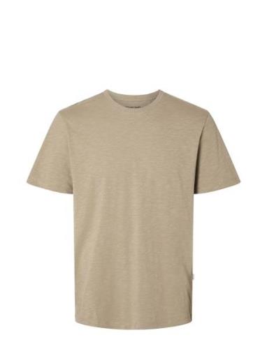 Selected Homme Slhaspen Slub Ss O-Neck Tee Noos Beige