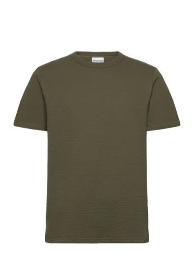 Selected Homme Slhsander Seersucker Ss O-Neck Tee Khaki Green