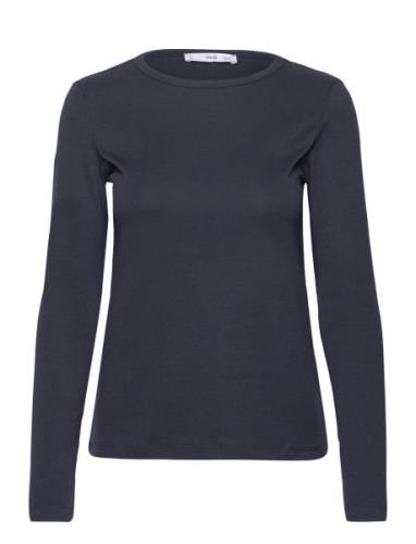 Mango Long Sleeve Cotton T-Shirt Marinblå